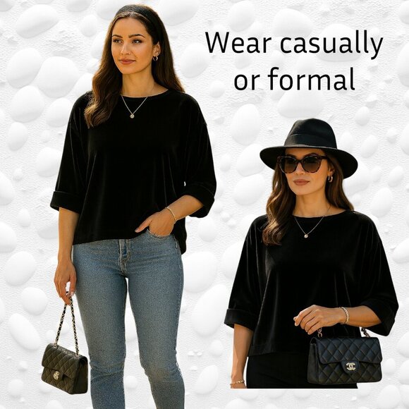 Gable & Guage Thick Black Velvet Square Style Top – Size L - Like New - Picture 2 of 6